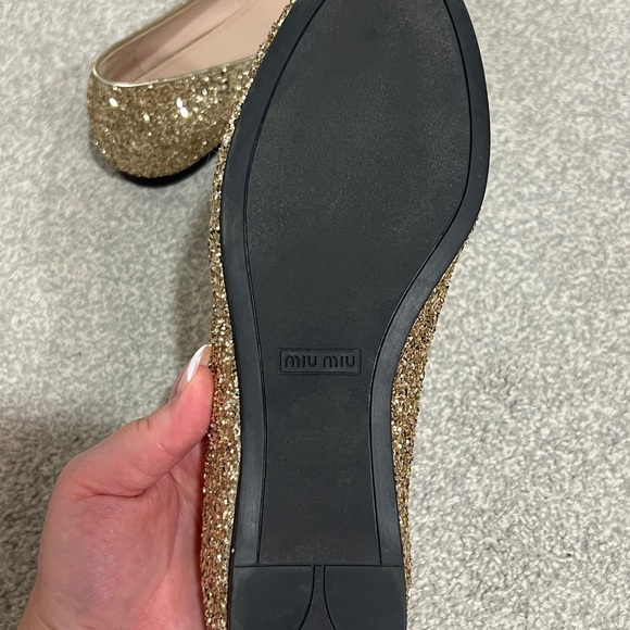 Miu Miu Gold Sparkle Flats - Picture 5 of 5